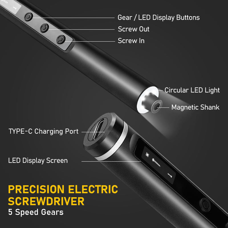 Mini Electric Screwdriver – 5-Speed, LED, Rechargeable