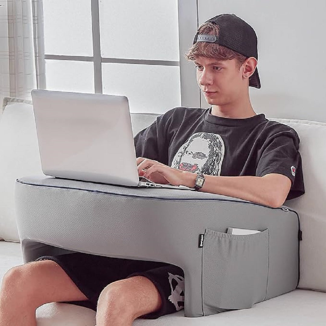 Ergonomic Memory Foam Reading Pillow with Laptop Desk Arm Rest & Storage Pocket for Adults