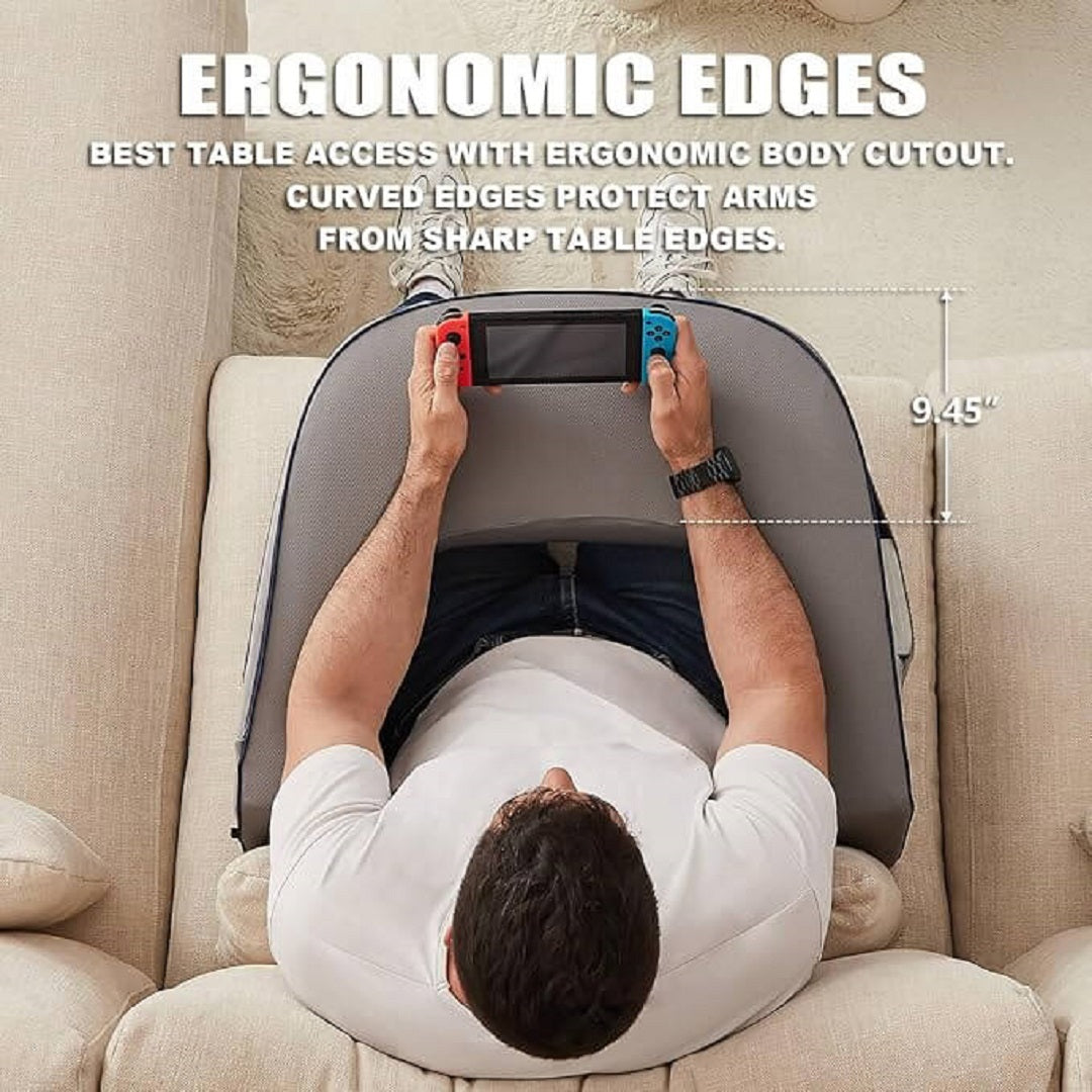 Ergonomic Memory Foam Reading Pillow with Laptop Desk Arm Rest & Storage Pocket for Adults