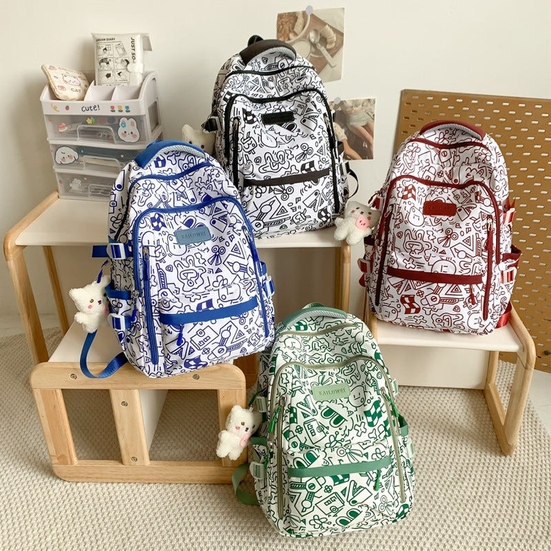 Set of 5/10, Cute Graffiti Schoolbag – Lightweight, Large Capacity, Spine Protection Backpack Wholesale