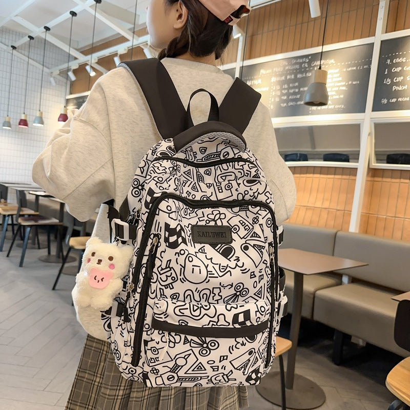 Set of 5/10, Cute Graffiti Schoolbag – Lightweight, Large Capacity, Spine Protection Backpack Wholesale