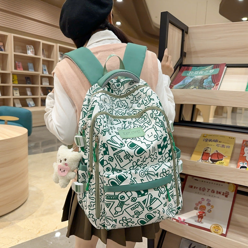 Set of 5/10, Cute Graffiti Schoolbag – Lightweight, Large Capacity, Spine Protection Backpack Wholesale
