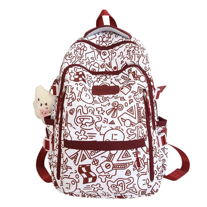 Set of 5/10, Cute Graffiti Schoolbag – Lightweight, Large Capacity, Spine Protection Backpack Wholesale