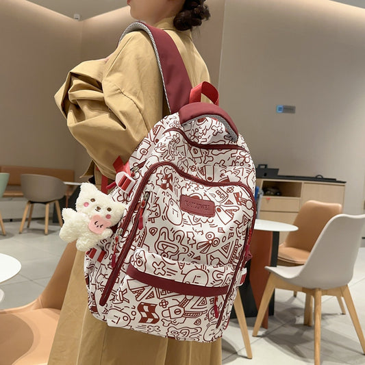 Set of 5/10, Cute Graffiti Schoolbag – Lightweight, Large Capacity, Spine Protection Backpack Wholesale