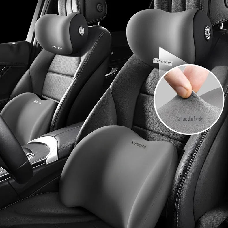 Memory Foam Car Neck & Waist Pillow Pair – Headrest Support