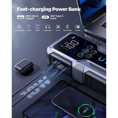 3000A Car Jump Starter with Air Compressor, 18W Power Bank & Flashlight