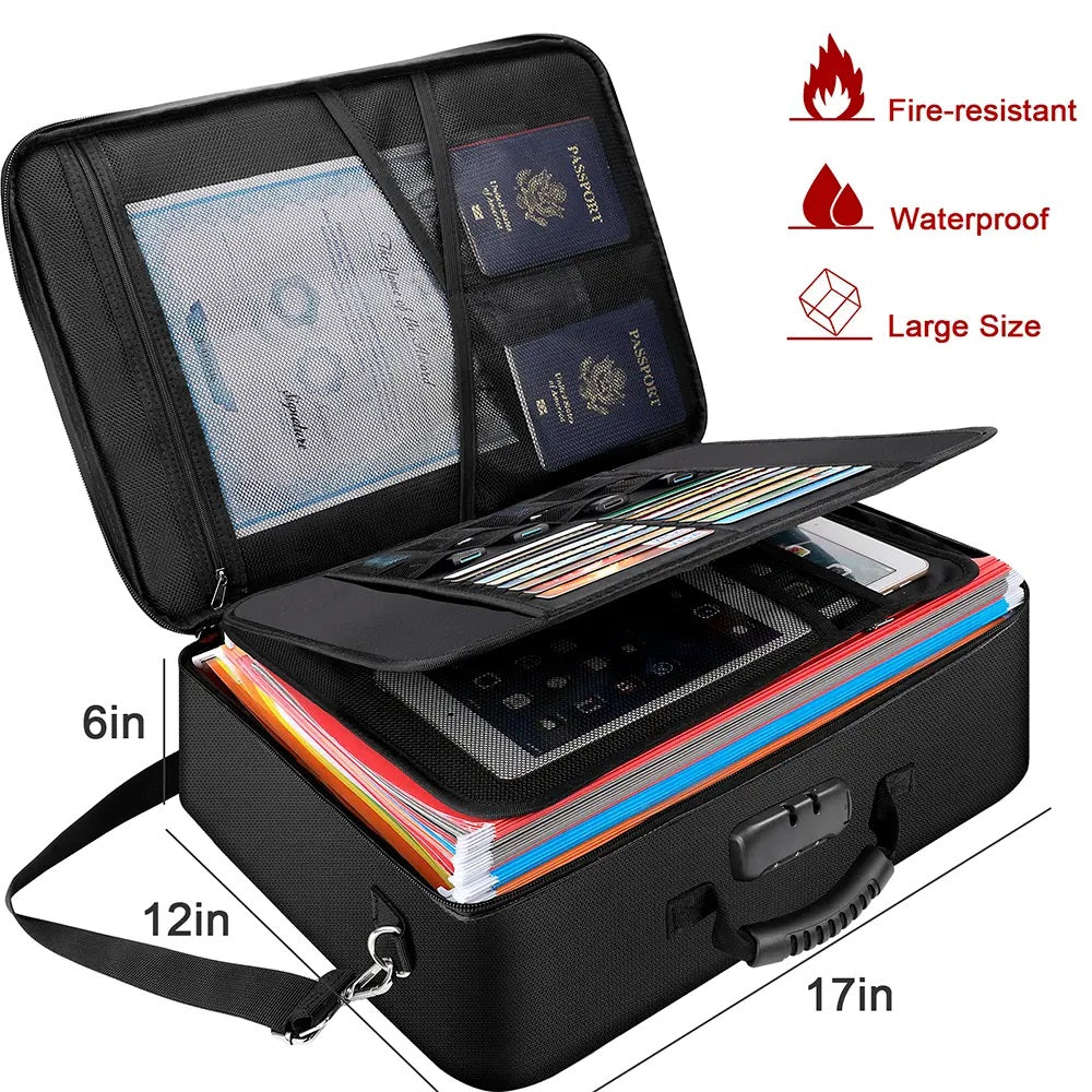 Multi-Layer Fireproof Document Organizer with Lock for Important Files