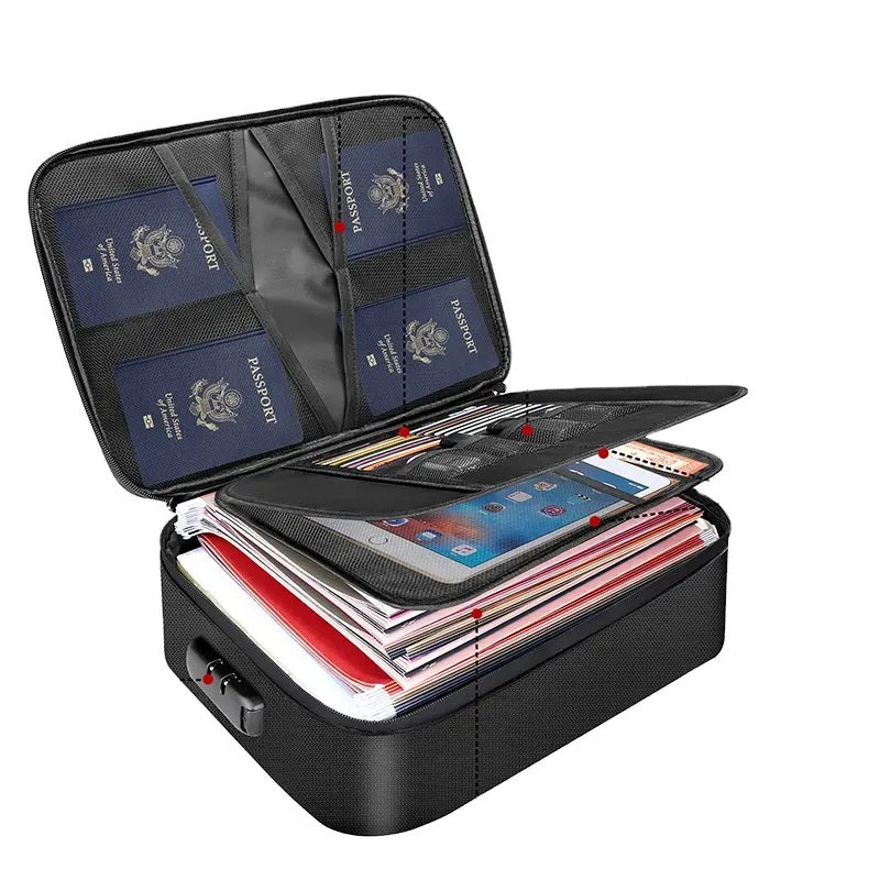 Multi-Layer Fireproof Document Organizer with Lock for Important Files