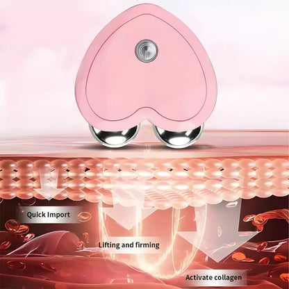 Portable Heart-Shaped Microcurrent Facial Massager – USB Skin Tightening Roller