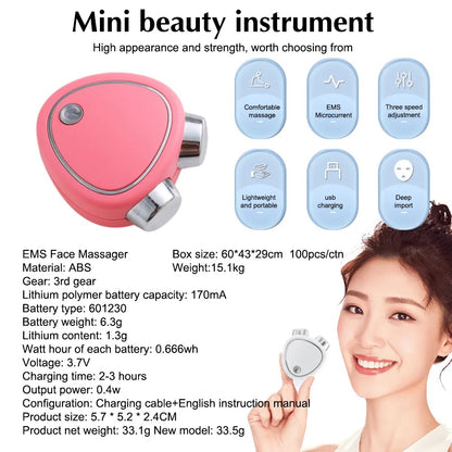 Portable Heart-Shaped Microcurrent Facial Massager – USB Skin Tightening Roller
