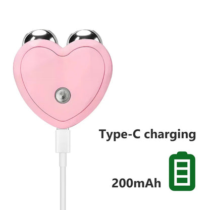 Portable Heart-Shaped Microcurrent Facial Massager – USB Skin Tightening Roller