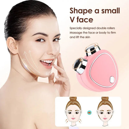 Portable Heart-Shaped Microcurrent Facial Massager – USB Skin Tightening Roller