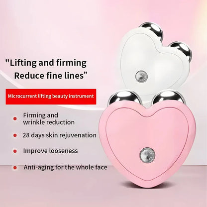 Portable Heart-Shaped Microcurrent Facial Massager – USB Skin Tightening Roller