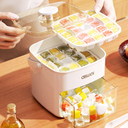 Large Capacity Ice Cube Mold & Ice Ball Storage Box – Food Grade Freezer Tool
