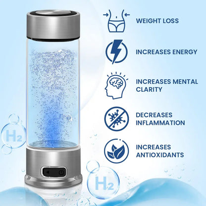 400ml Portable Hydrogen Water Bottle Glass – H2 Rich Water Generator