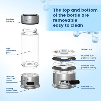 400ml Portable Hydrogen Water Bottle Glass – H2 Rich Water Generator