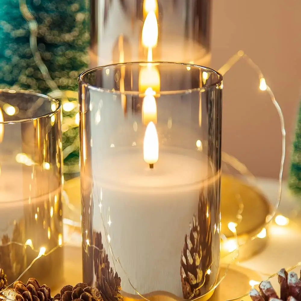 3-Piece Glass Flameless LED Pillar Candle Set with Remote Control