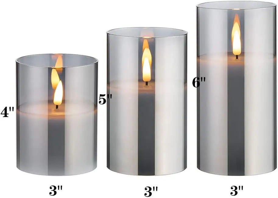 3-Piece Glass Flameless LED Pillar Candle Set with Remote Control