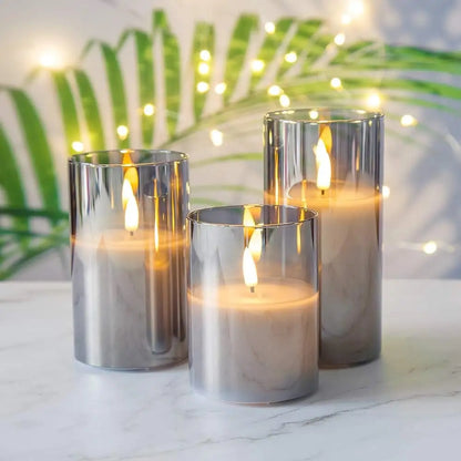 3-Piece Glass Flameless LED Pillar Candle Set with Remote Control