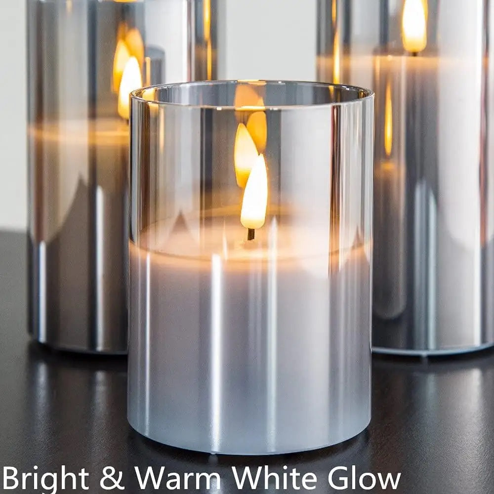 3-Piece Glass Flameless LED Pillar Candle Set with Remote Control