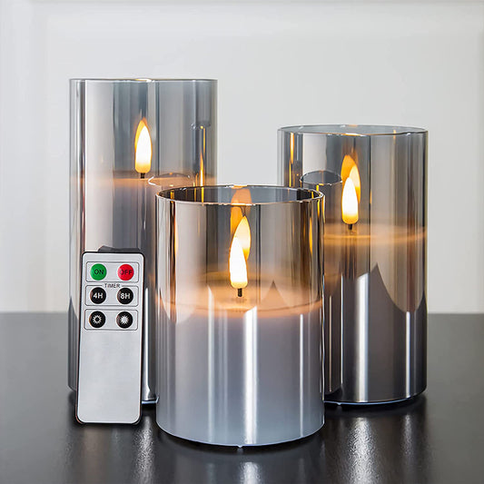 3-Piece Glass Flameless LED Pillar Candle Set with Remote Control