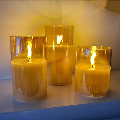 3-Piece Glass Flameless LED Pillar Candle Set with Remote Control