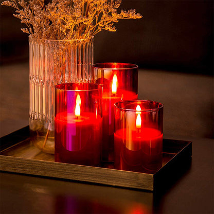 3-Piece Glass Flameless LED Pillar Candle Set with Remote Control