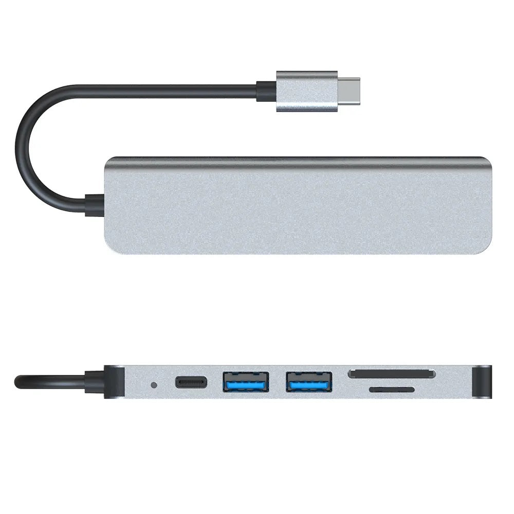 6-in-1 USB-C Hub Docking Station – 4K HD Type-C Adapter