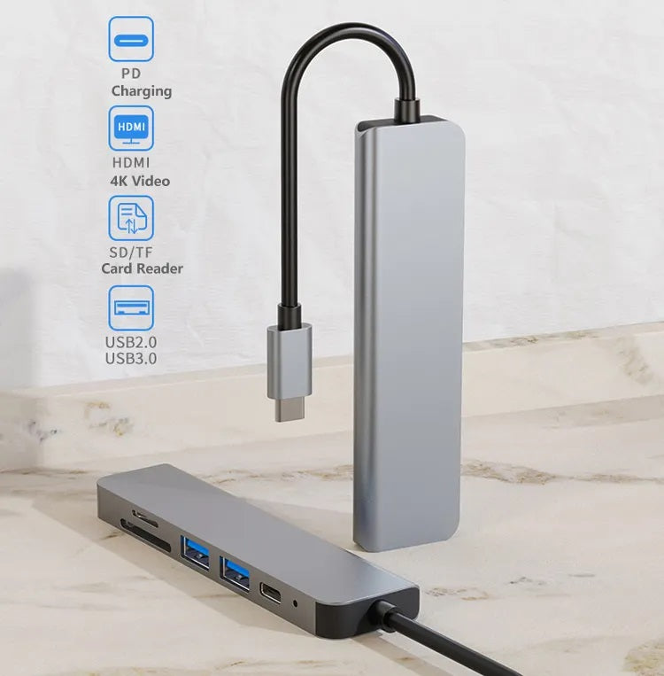 6-in-1 USB-C Hub Docking Station – 4K HD Type-C Adapter