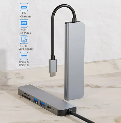 6-in-1 USB-C Hub Docking Station – 4K HD Type-C Adapter