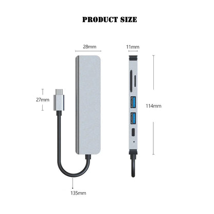 6-in-1 USB-C Hub Docking Station – 4K HD Type-C Adapter