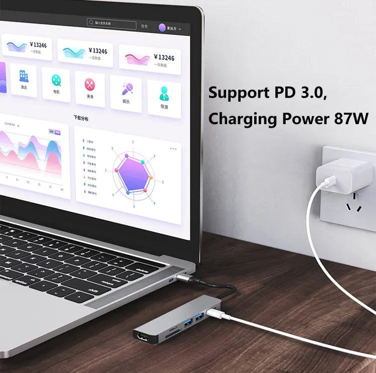 6-in-1 USB-C Hub Docking Station – 4K HD Type-C Adapter