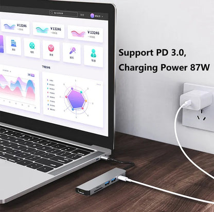 6-in-1 USB-C Hub Docking Station – 4K HD Type-C Adapter