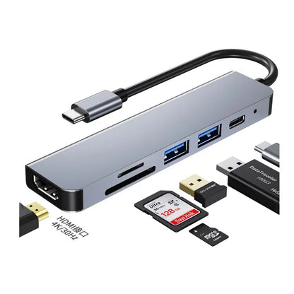 6-in-1 USB-C Hub Docking Station – 4K HD Type-C Adapter