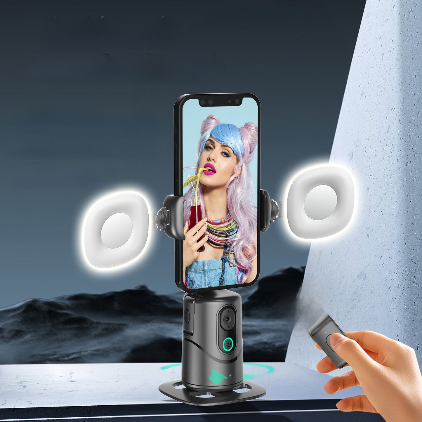 AI Tracking Gimbal Stabilizer with 360° Rotating Phone Holder & Remote
