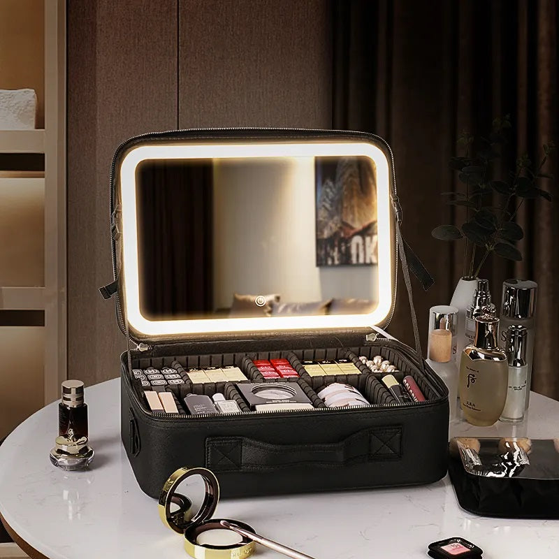 LED Cosmetic Travel Bag with Mirror – Large Skin Care Storage