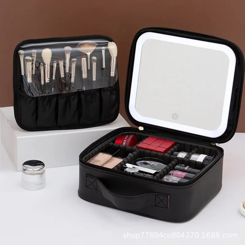 LED Cosmetic Travel Bag with Mirror – Large Skin Care Storage