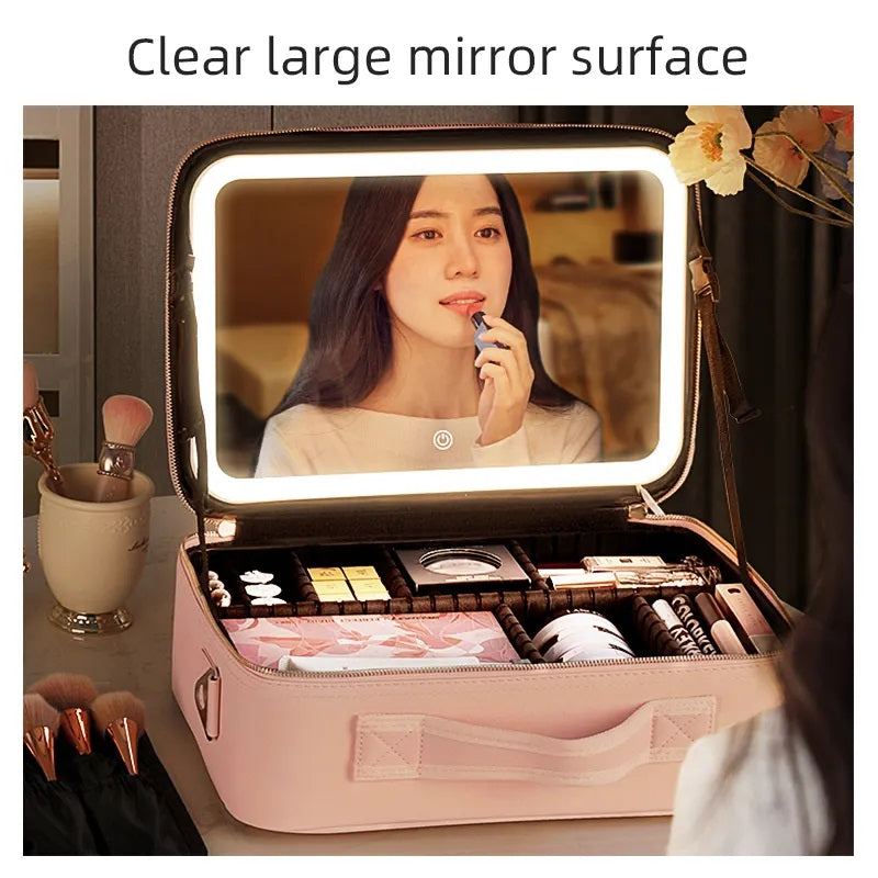 LED Cosmetic Travel Bag with Mirror – Large Skin Care Storage