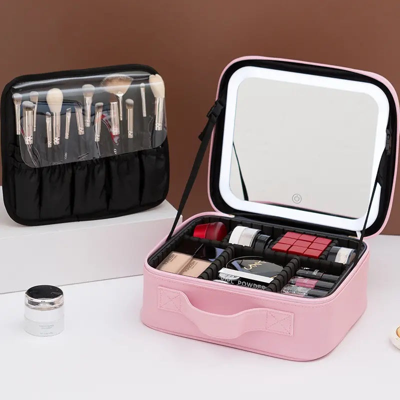LED Cosmetic Travel Bag with Mirror – Large Skin Care Storage