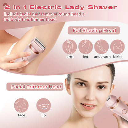 2-in-1 Wet & Dry Electric Lady Shaver & Trimmer for Bikini, Legs, and Underarms